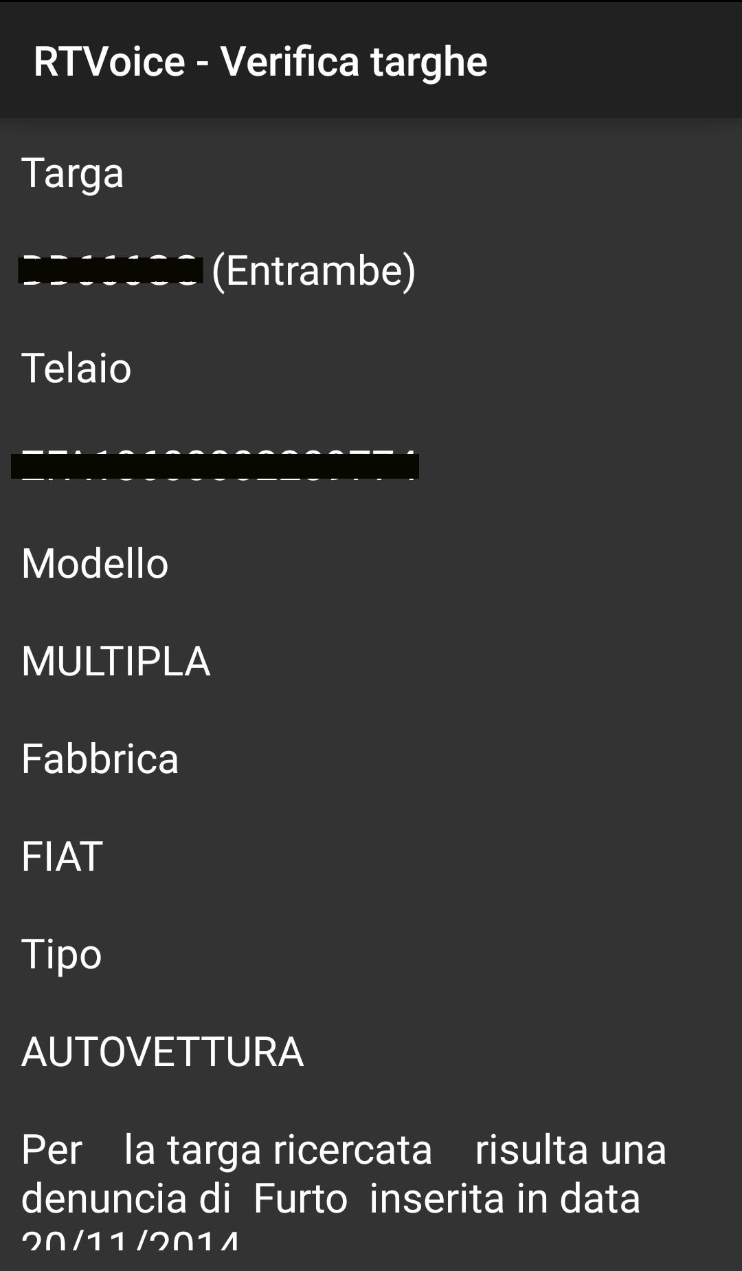 Verifica targa vocale