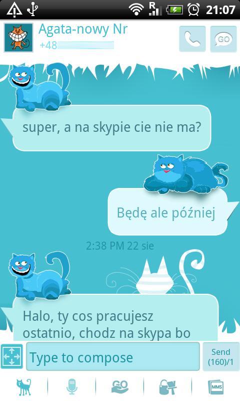 GO SMS Pro Blue Cat Theme