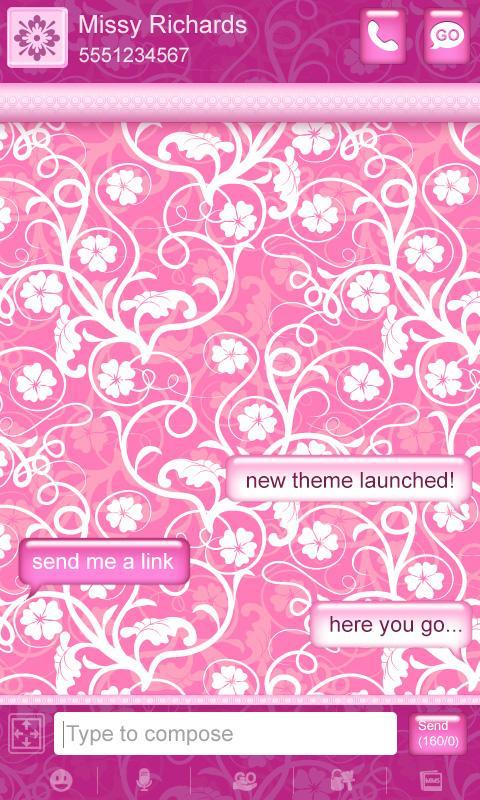 Cute Pink Flowers Go SMS Theme