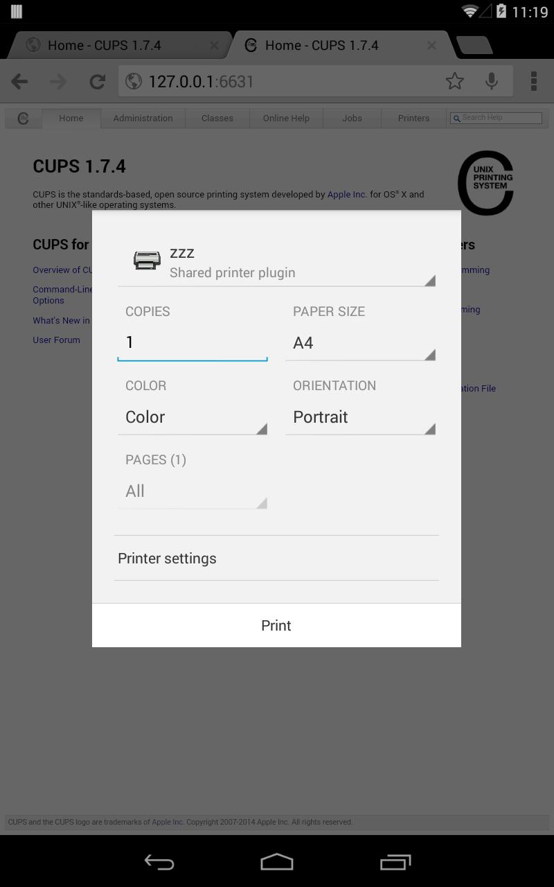 Shared printer plugin - CUPS