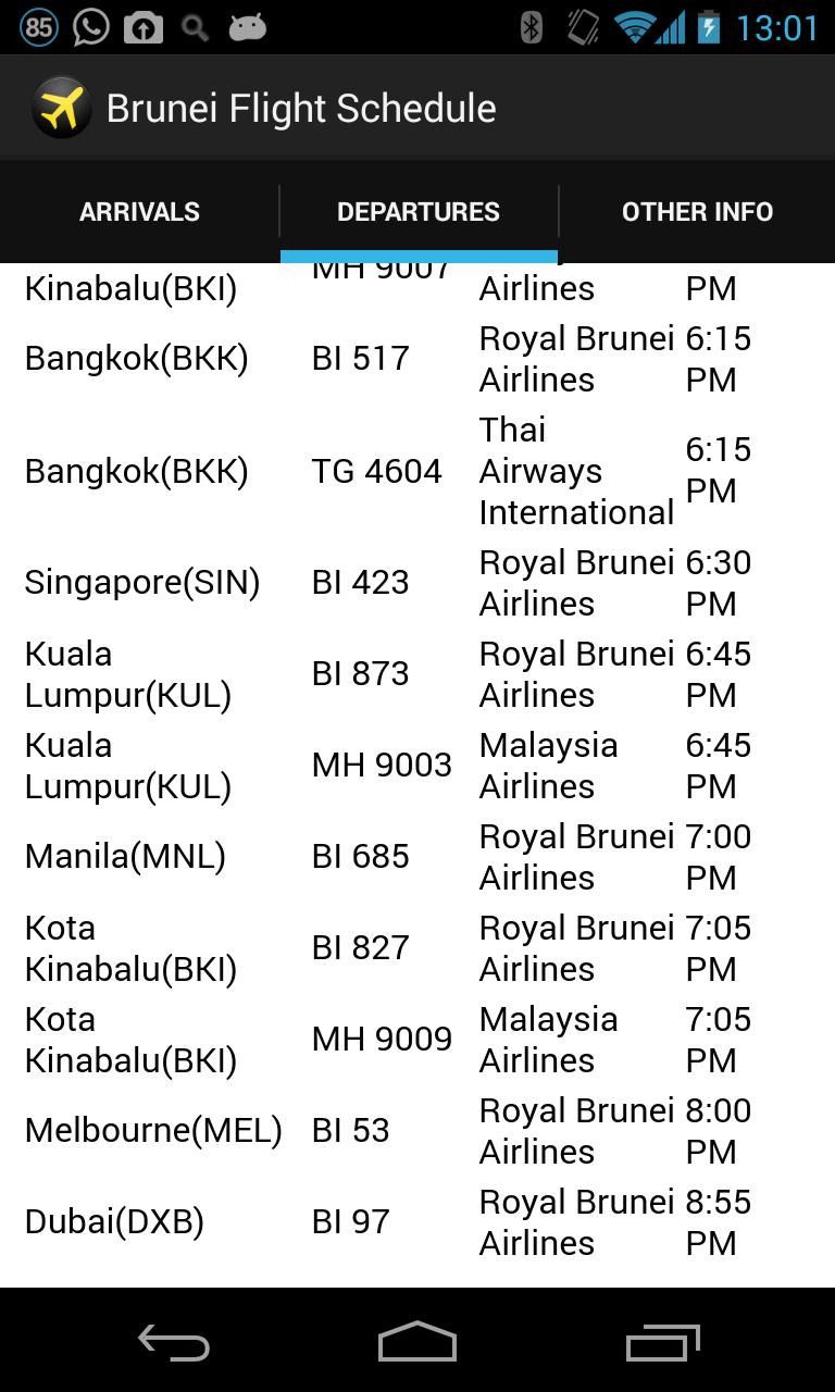Brunei Flight Schedule