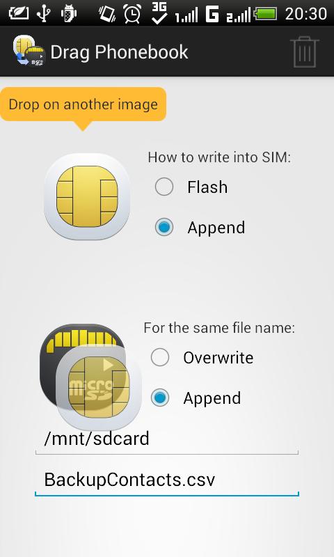 Drag Contacts (SIM Backup)