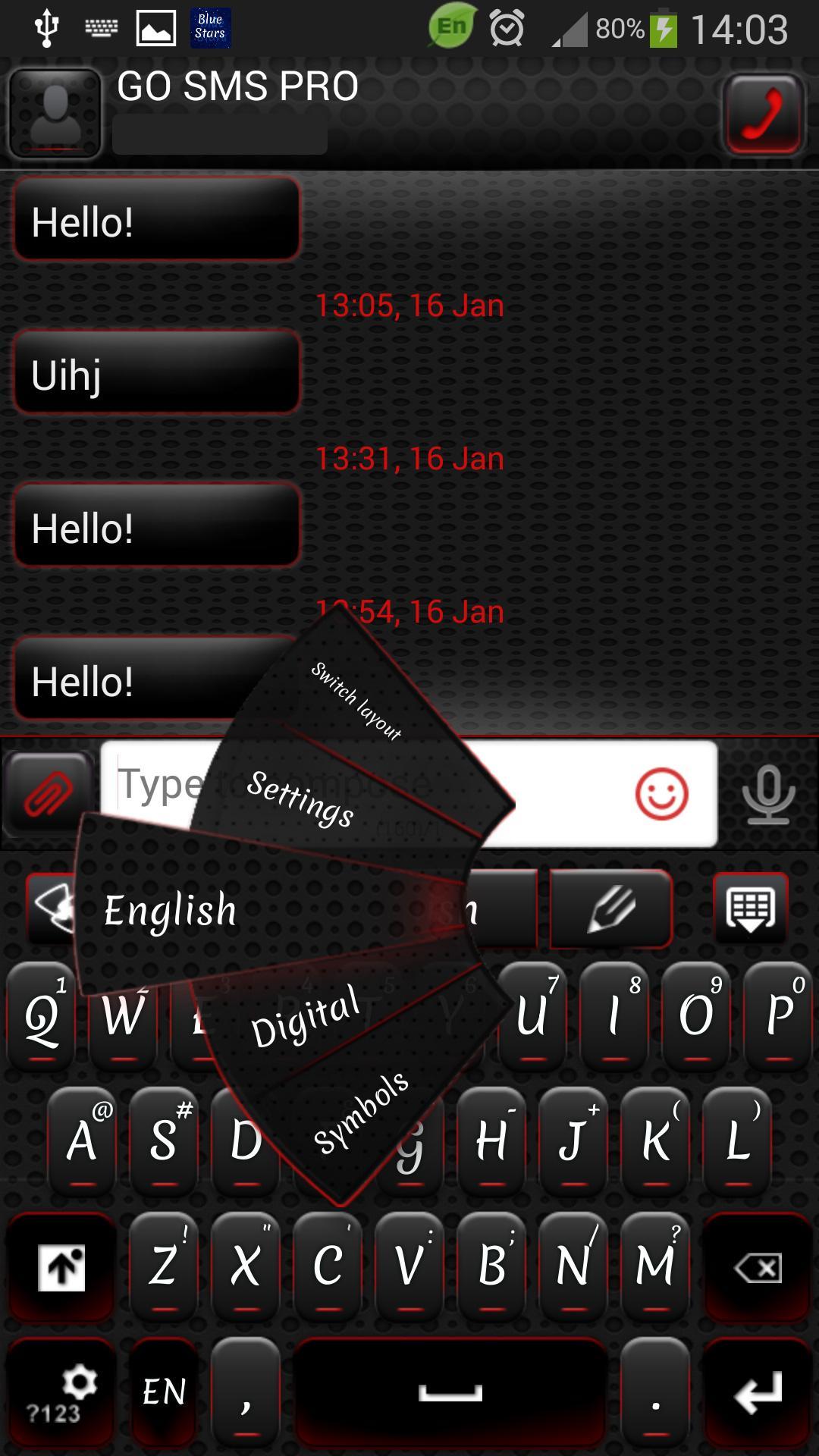 GO SMS Black Red Theme