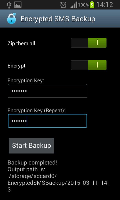 Encrypted SMS Backup