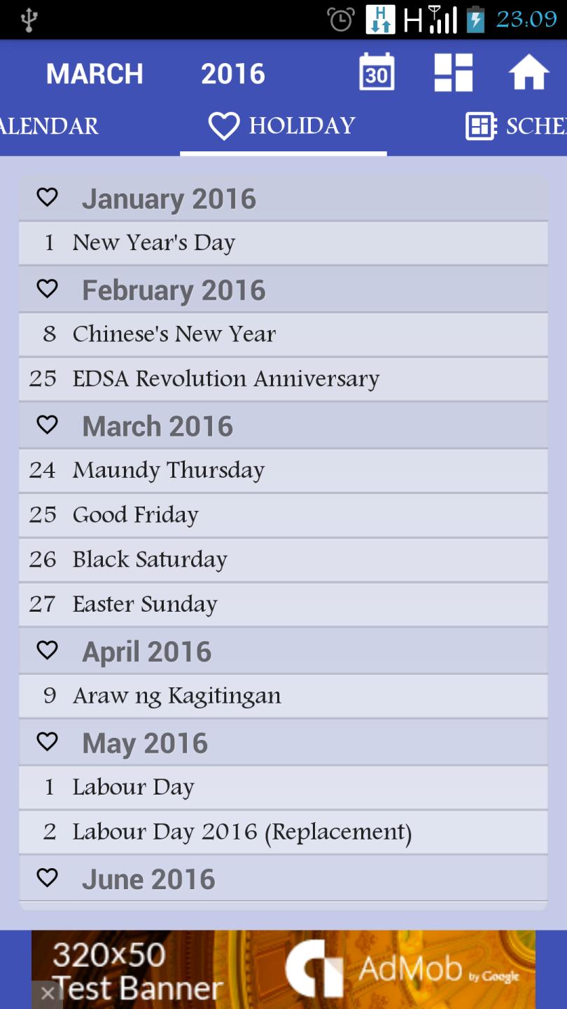 Philippines Calendar 2015-2016