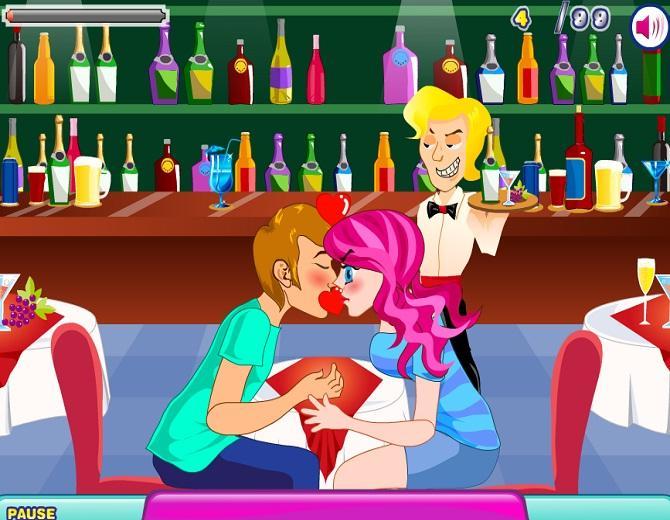 Kiss in Romantic Restaurant