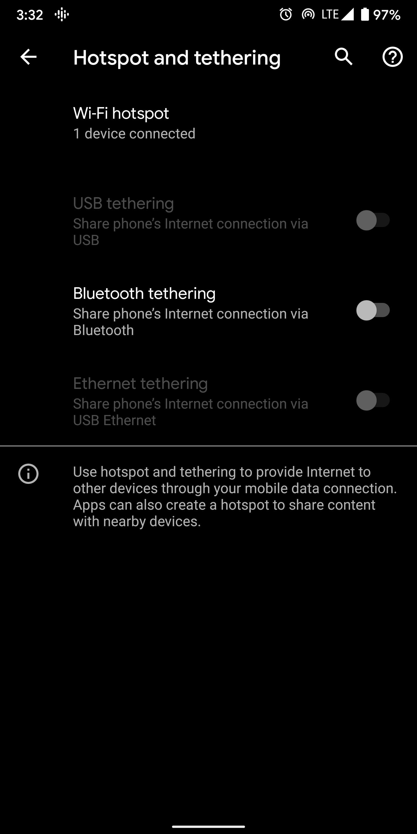 Hotspot and tethering shortcut