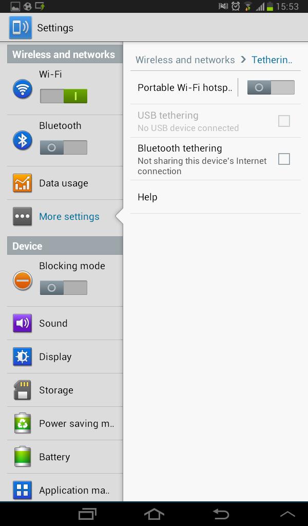 Hotspot and tethering shortcut