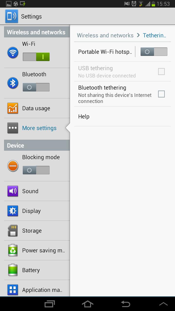 Hotspot and tethering shortcut