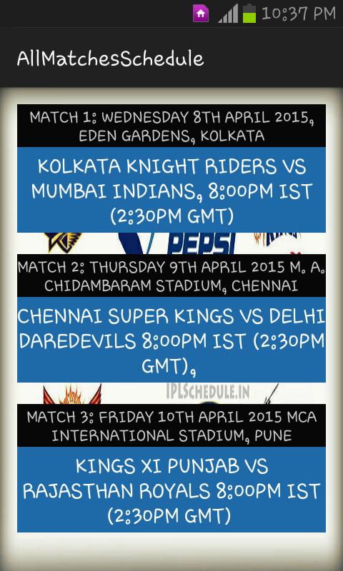 IPL Full Schedule 2015