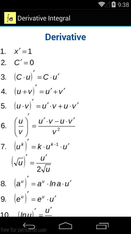 Derivative Integral Formula