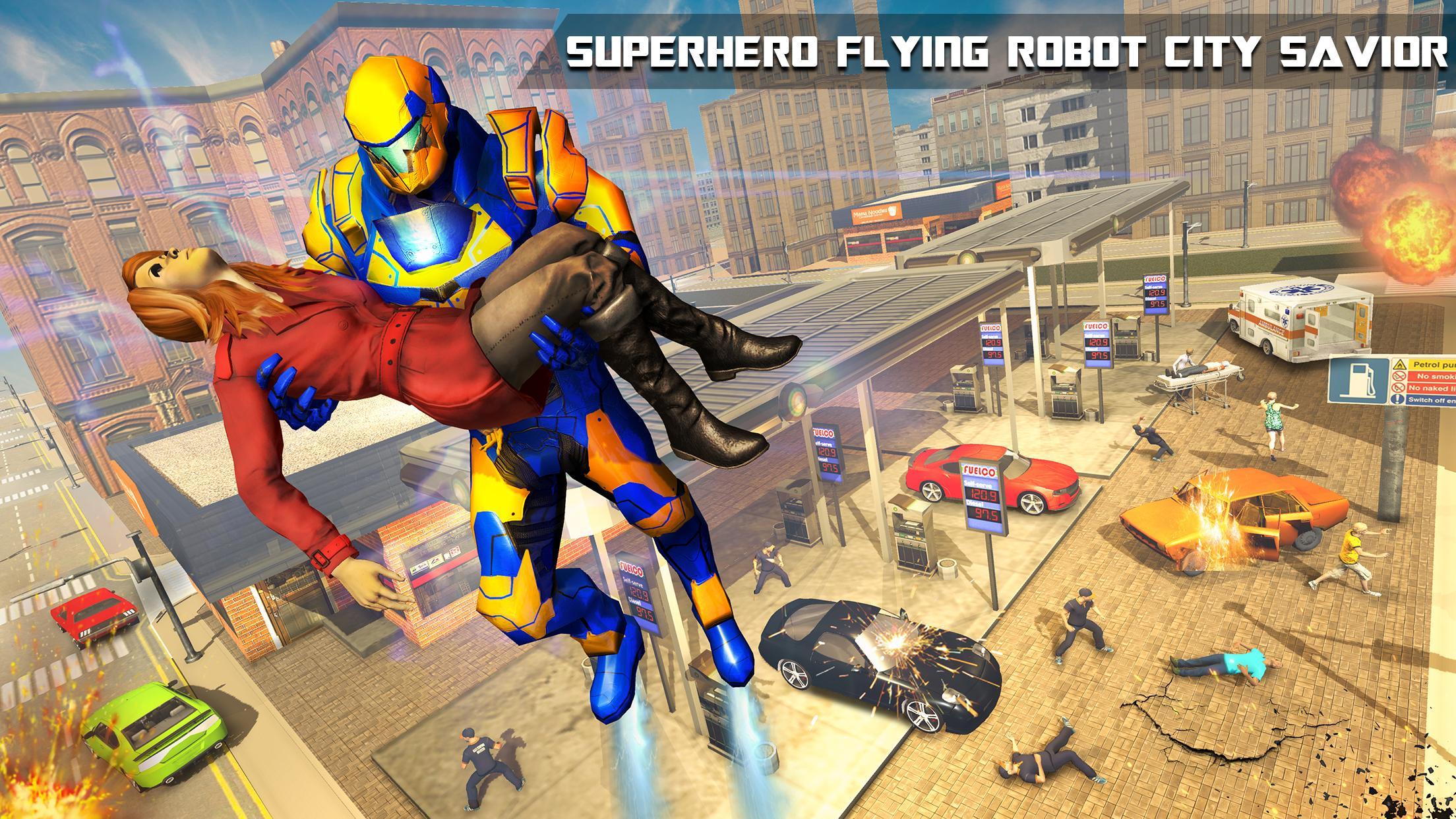 Superhero Flying Robot Rescue: Robot Shooting Game